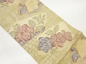 手織り真綿紬草花模様織出し名古屋帯